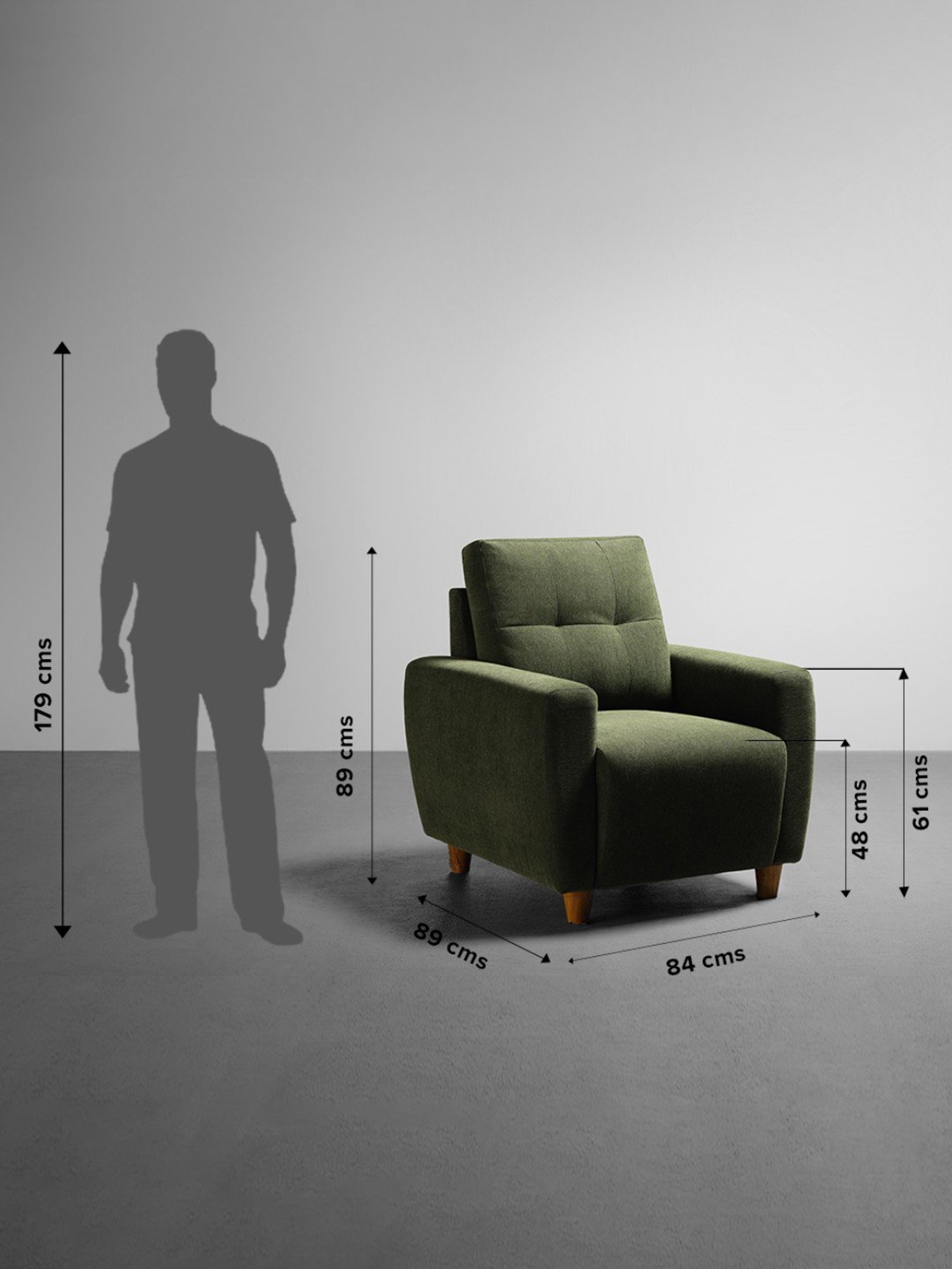 Sleepyhead Yolo Avocado Green Fabric 1 Seater Sofa