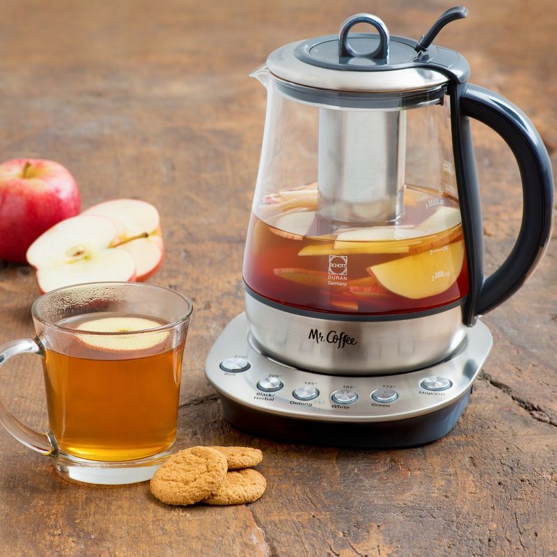 Mr. Coffee 1.2 Liter Easy 3 Step Custom Gourmet At Home Hot Tea Maker and Kettle for Tea Bags/Leaves, Steel