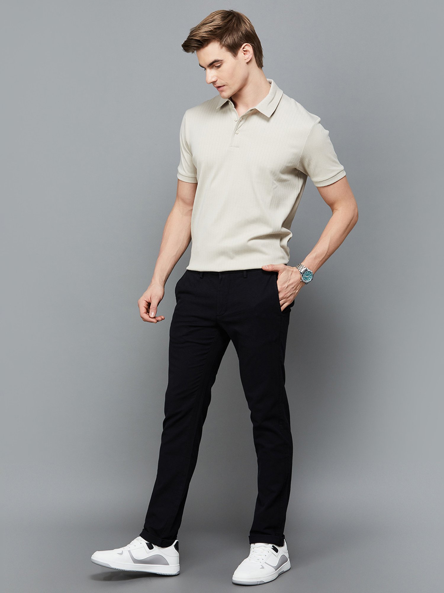 BOSSINI Beige Regular Fit Striped Polo T-Shirt