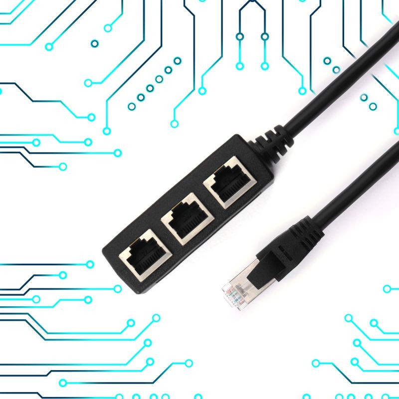 RJ45 1 Port to 3 Ports Splitter Network Ethernet Splitter Cable 1 Male to 3 Female Ports Ethernet Extension Cable Socket Adapter Interface Black