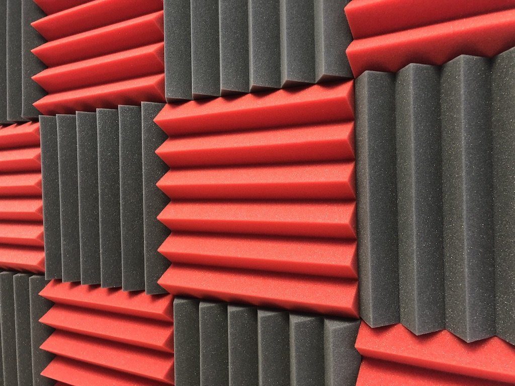 Soundproof Store, 2x12x12-12PK Acoustic Wedge Sound Dampening Studio Foam, RED/CHARCOAL