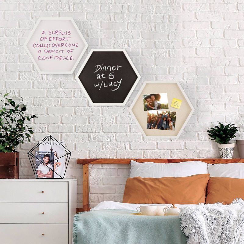 3pc Hexagon Dry Erase Chalkboard/Pinboard Wall Organizer Set White - Gallery Solutions