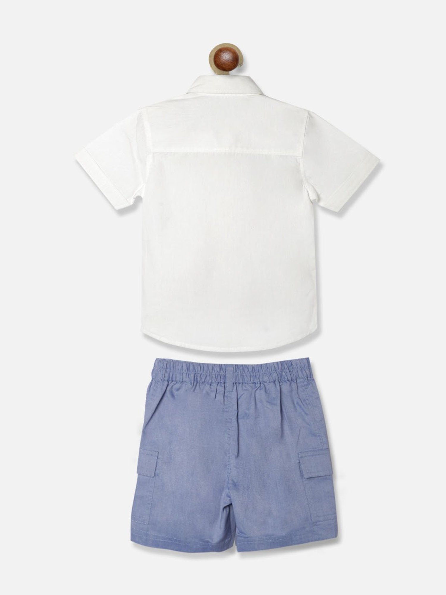 Nauti Nati Kids White & Blue Printed Shirt with Shorts