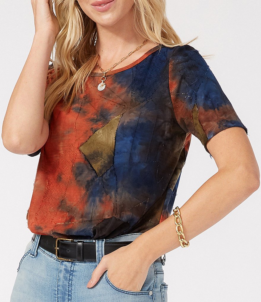 Karen Kane Tie-Dye Round Neck Short Sleeve Shirttail Tee