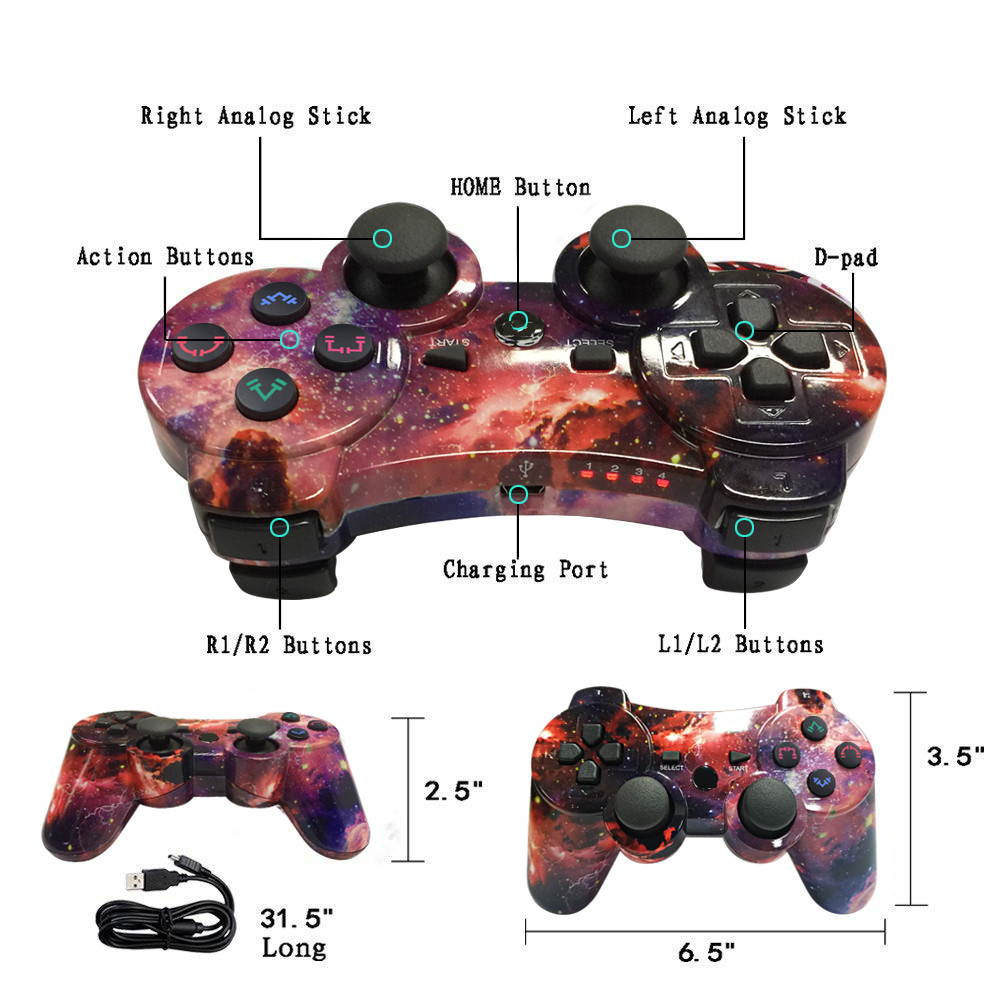 CHENGDAO PS3 Controller Wireless Dual Shock Gamepad for Sony Playstation 3 with Charging Cord (galaxy)