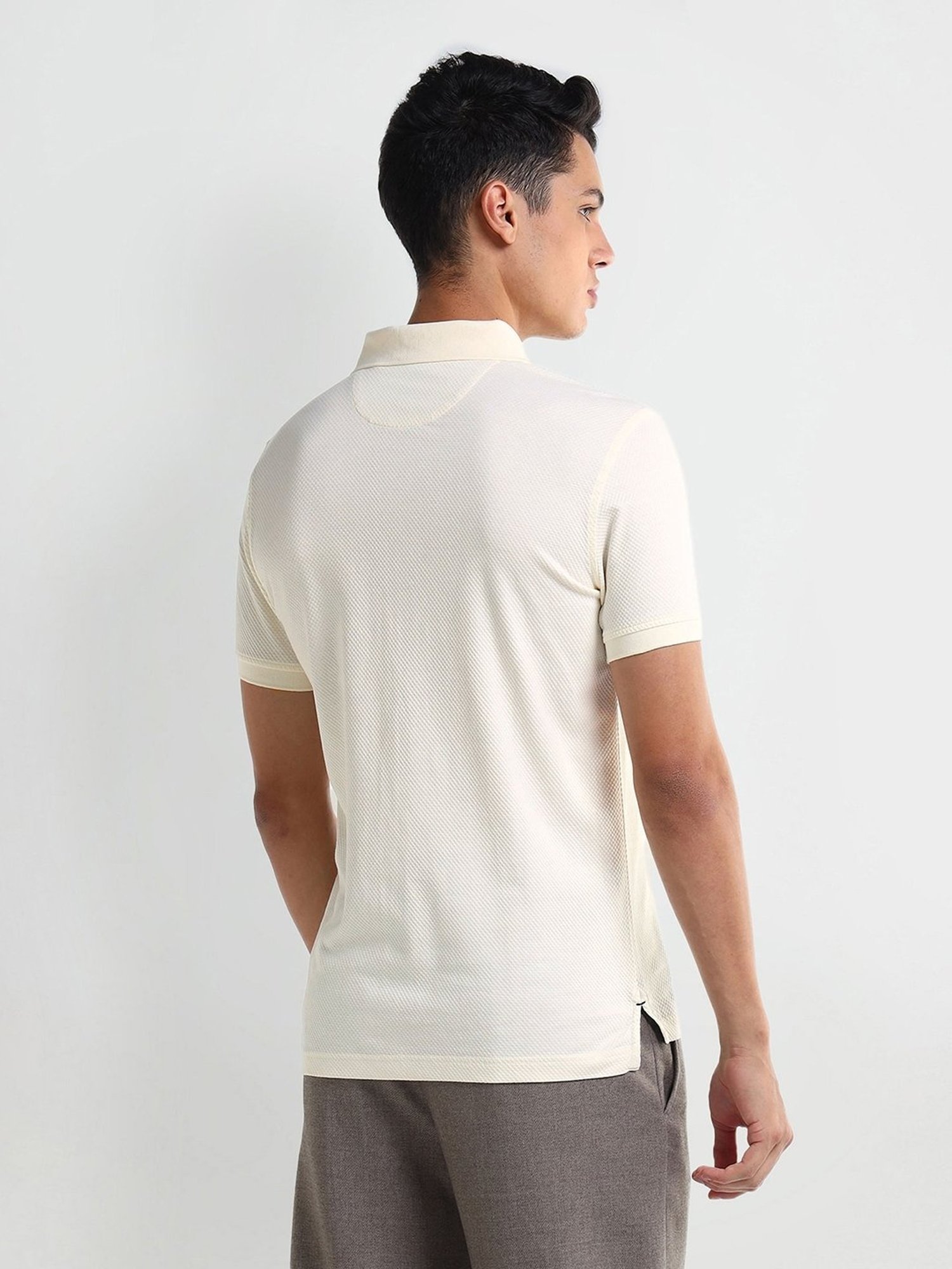 Arrow Yellow Regular fit Self Polo T-Shirt