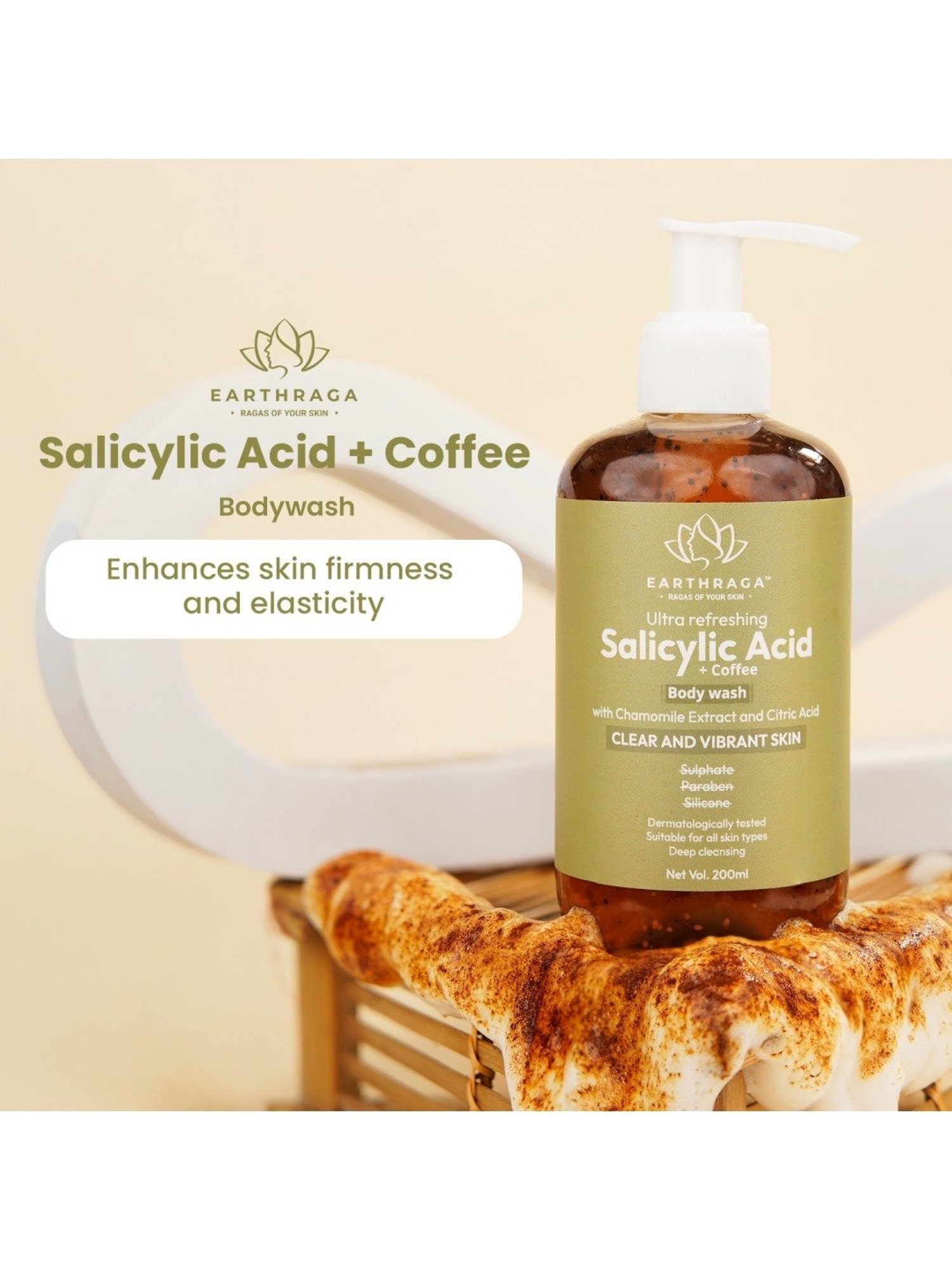 Earthraga Ultra Refreshing Salicylic Acid + Coffee Body Wash - 200 ml