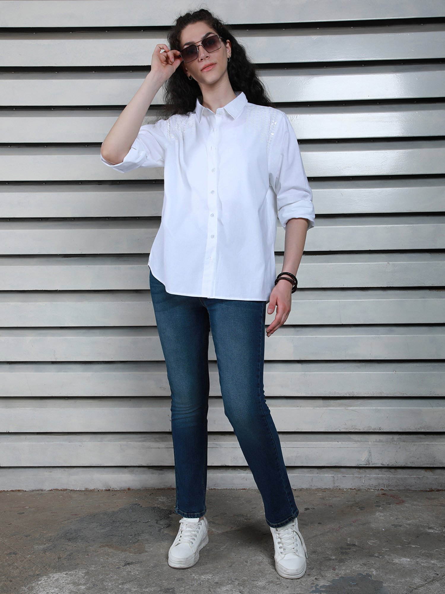 High Star White Cotton Shirt With Jeans