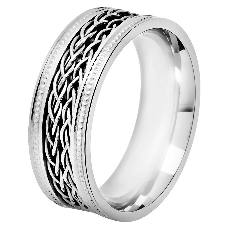 Men's Crucible Stainless Steel Ring with Double Braided Inlay Milgrain (11)