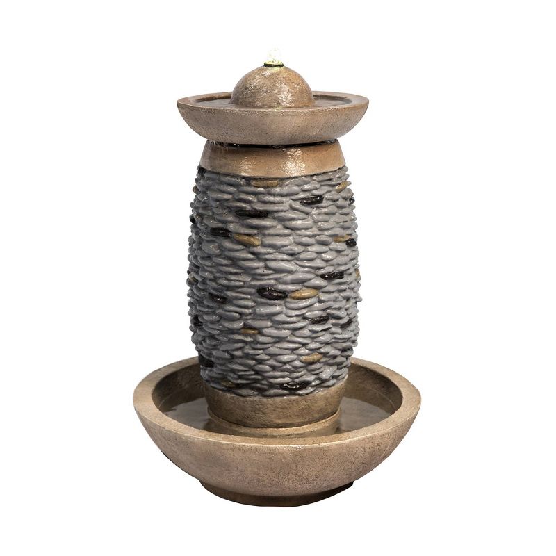 27.8" Cobblestone Outdoor Fountain with LED Lights Brown - Peaktop