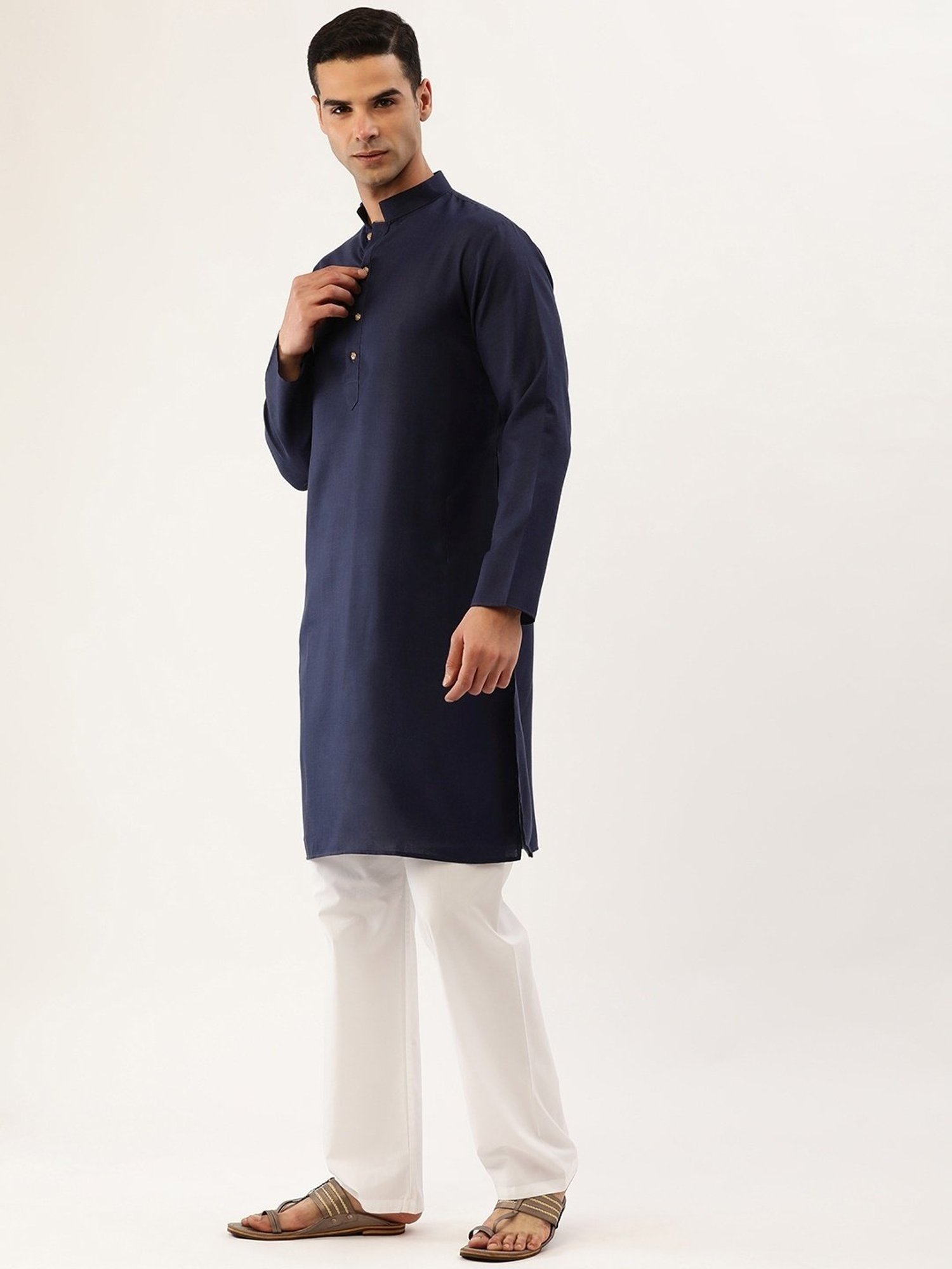 SWAGG INDIA Navy Blue Cotton Regular Fit Kurta