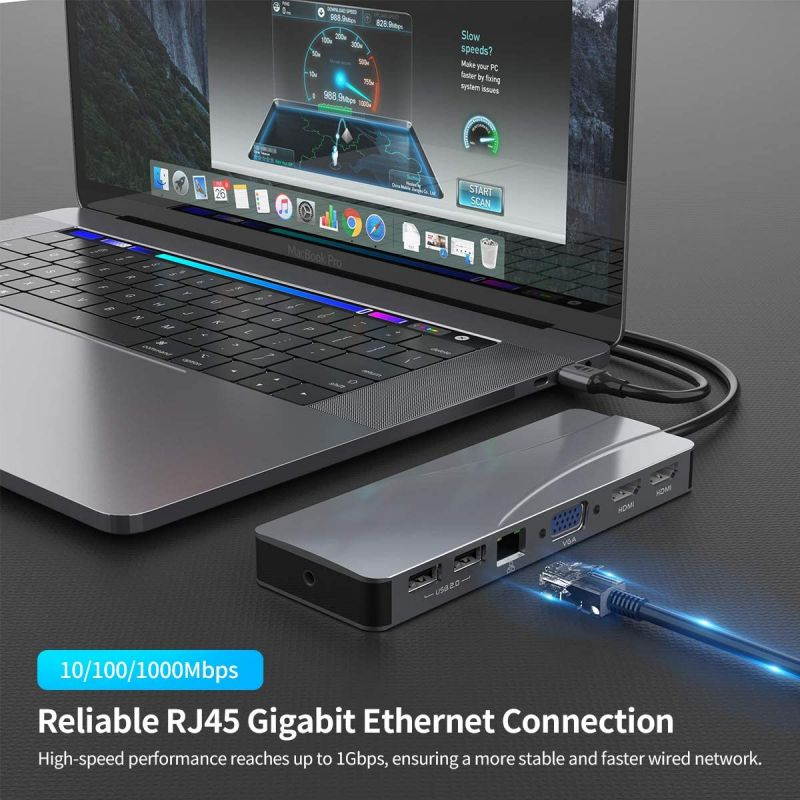 14 in 1 USB C Hub, Triple Display USB C Docking Station with 2 4K HDMI, VGA,Gigabit Ethernet, Power Delivery Type C Port,SD TF, 5 USB Ports,Audio, USB C Dock Compatible for MacBook,Other USB C Laptop