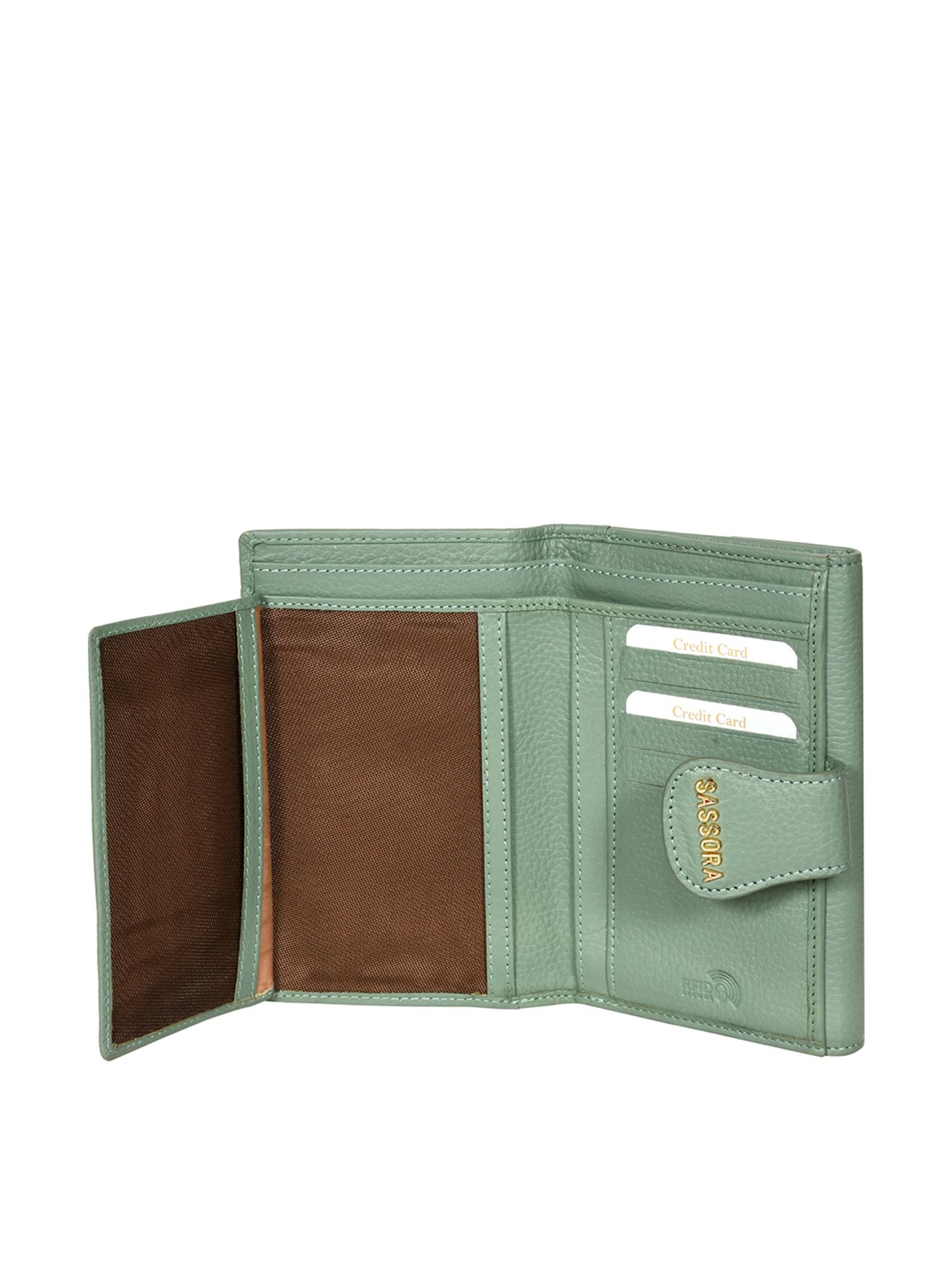 SASSORA Green Solid Rfid Bi-Fold Wallet for Women