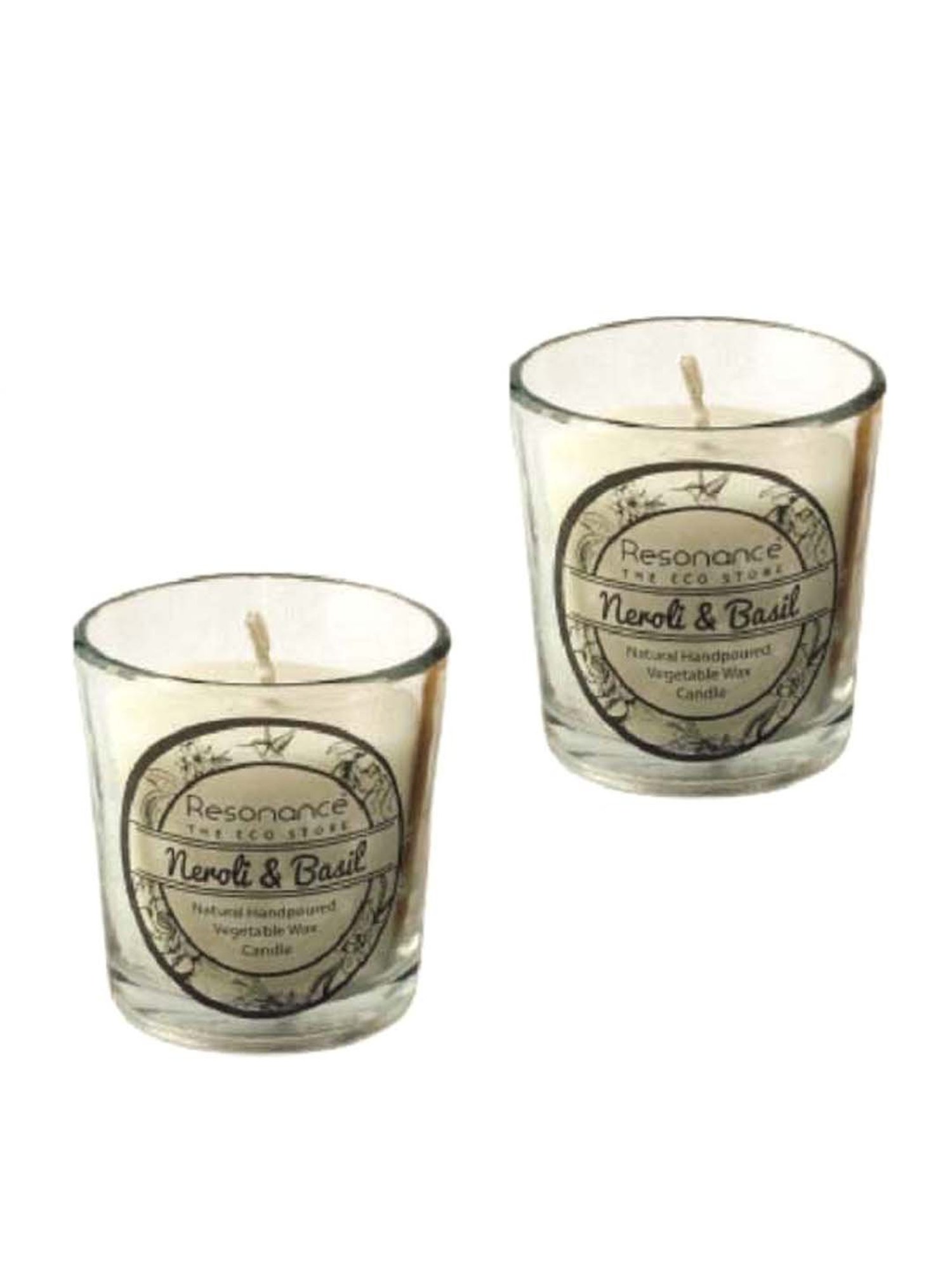 RESONANCE White Soy Wax Scented Aromatic VEGAN Candles (Neroli & Basil) - Set of 4