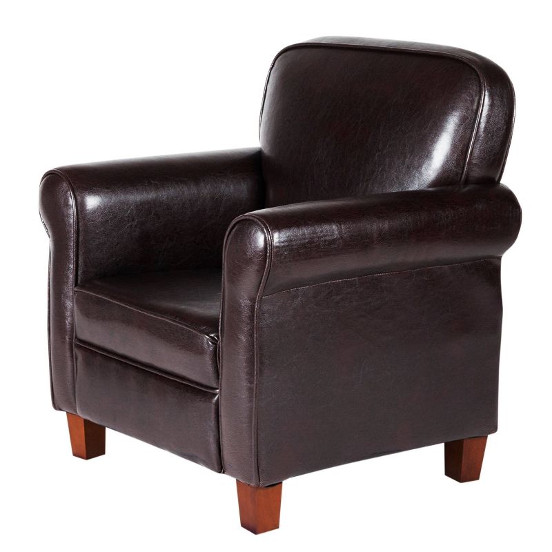 Kids' Faux Leather Accent Chair with Rolled Arms Brown - Home Pop