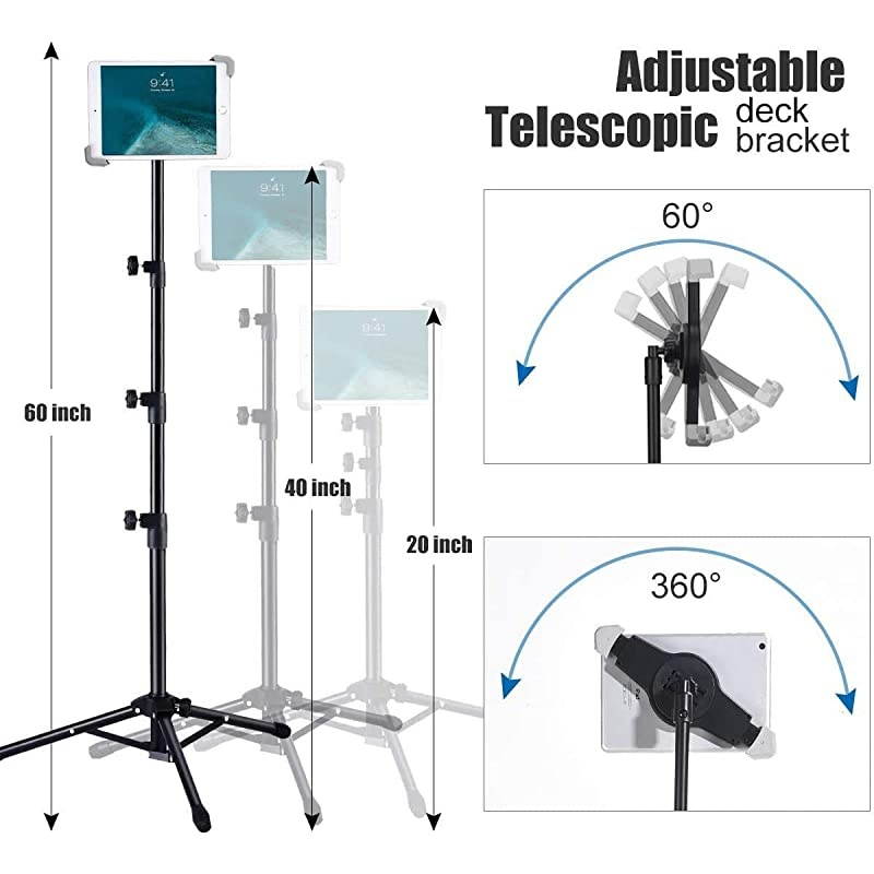 Tripod Stand HeightAdjustable 2070 Inch Tablet Floor Stand Stand Holder with 360&deg; Rotating for 95145 Tablets97129 Inch ProAir