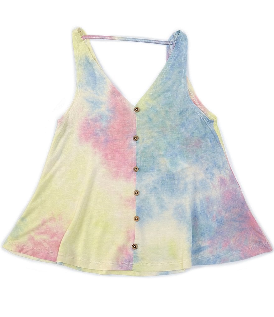 Angie Big Girls 7-14 Tie-Dye Faux-Button-Front Tank Top
