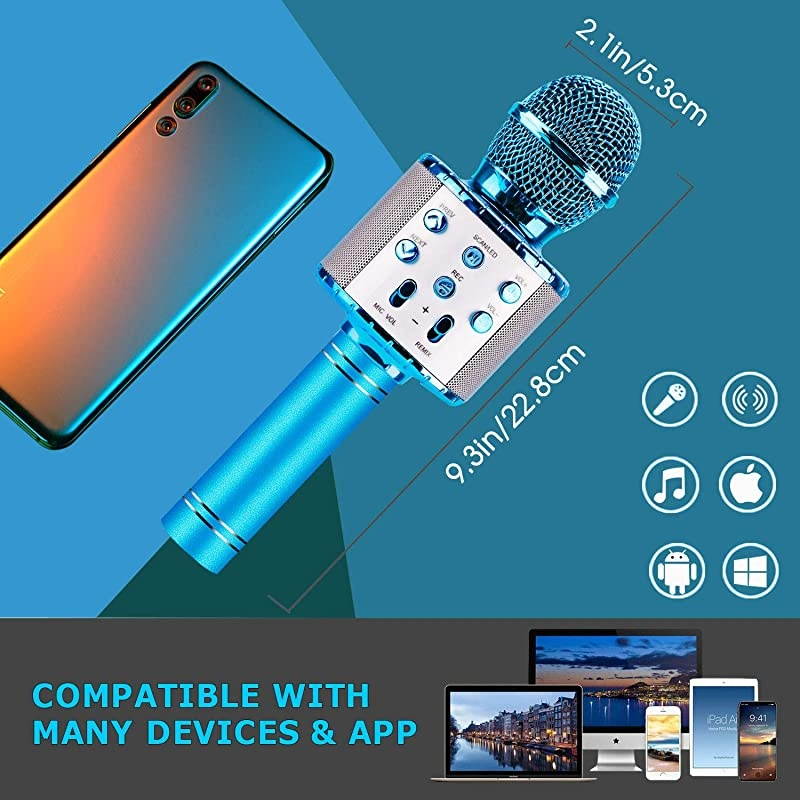 Bluetooth Karaoke Wireless Microphone 4 in 1 Karaoke Machine Portable Microphone for Kids Home KTV Player Compatible with Android iOS Devices Silver