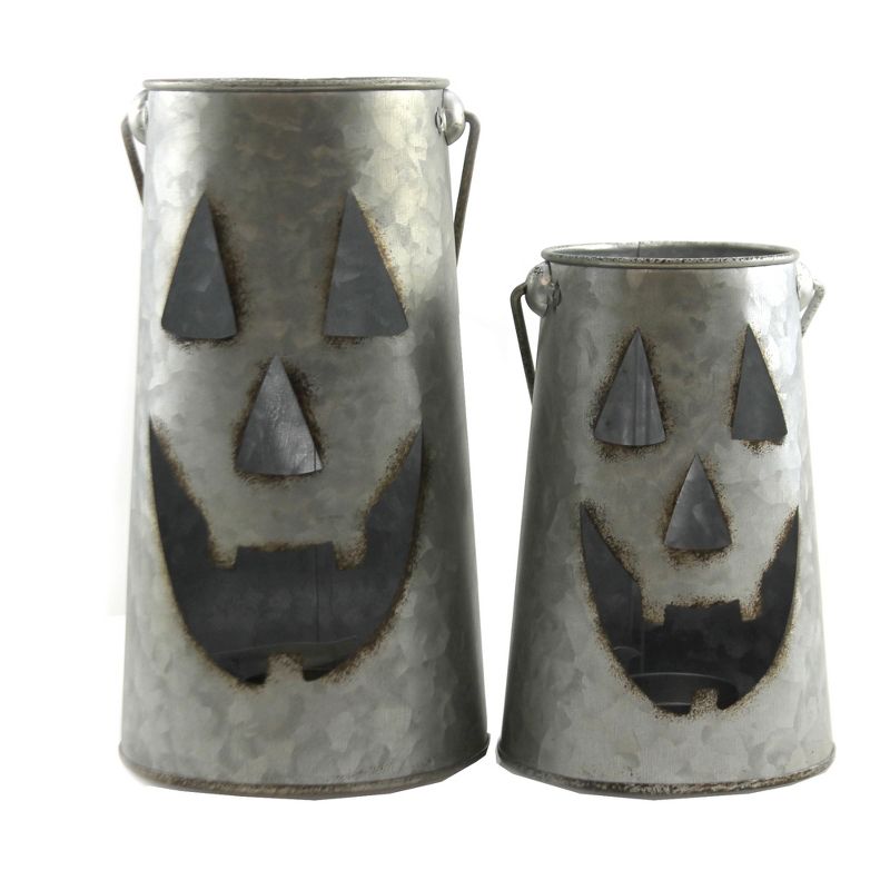 Halloween 8.25" Jack-O-Lantern Set Happy Face Metal  -  Decorative Figurines