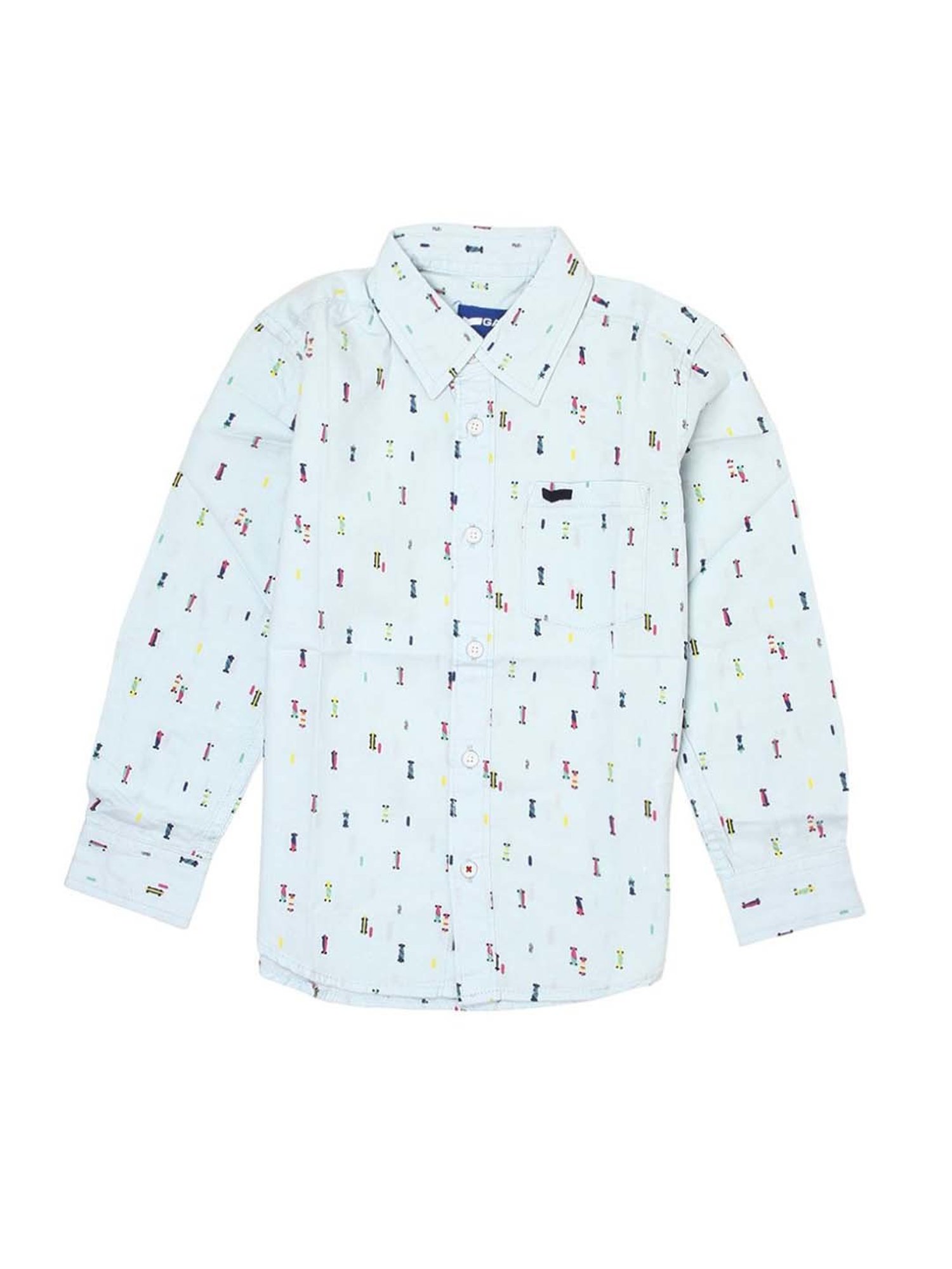 Gas Kids Blue Cotton Printed Full Sleeves Shirt