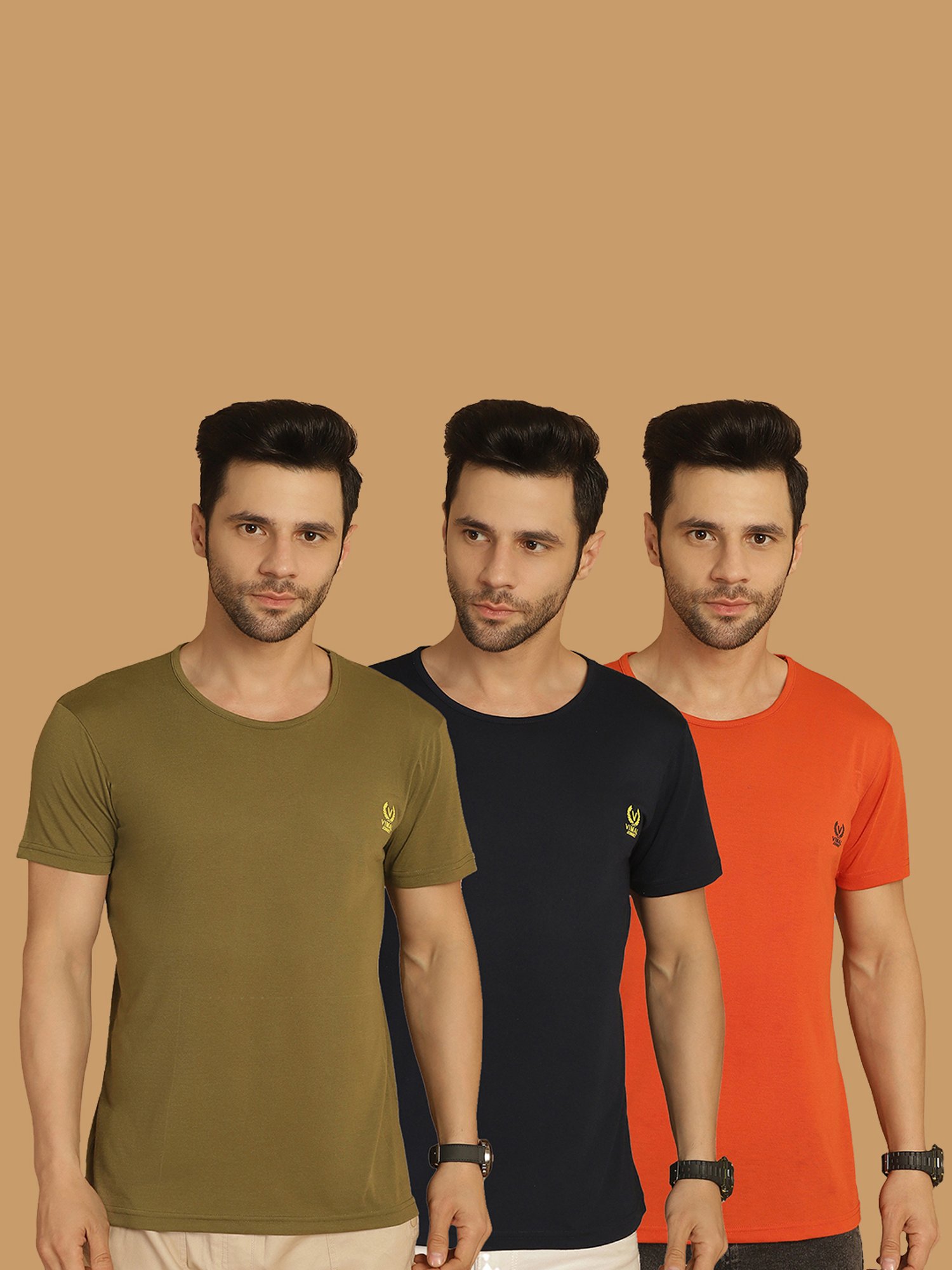 Vimal Jonney Multicolor Regular Fit Crew T-Shirt - Pack of 3