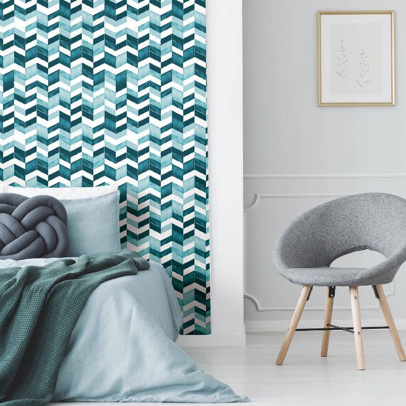 RoomMates Paul Brent Watercolor Chevron Peel and Stick Wallpaper Teal