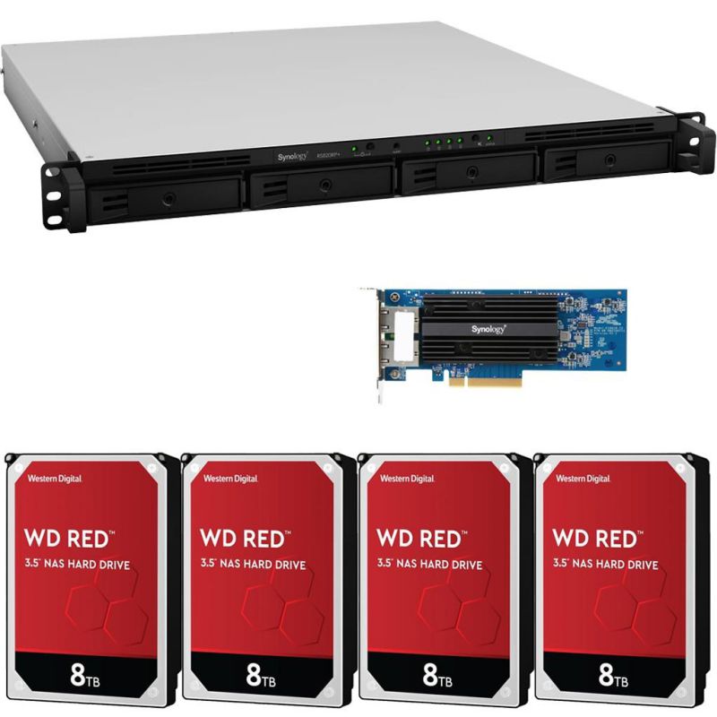 Synology RS820RP+ 4-Bay RackStation NAS with Synology 10Gb Adapter 18GB RAM 32TB (4x8TB) of Western Digital RED NAS Drives Fully Assembled Tested By CustomTechSales
