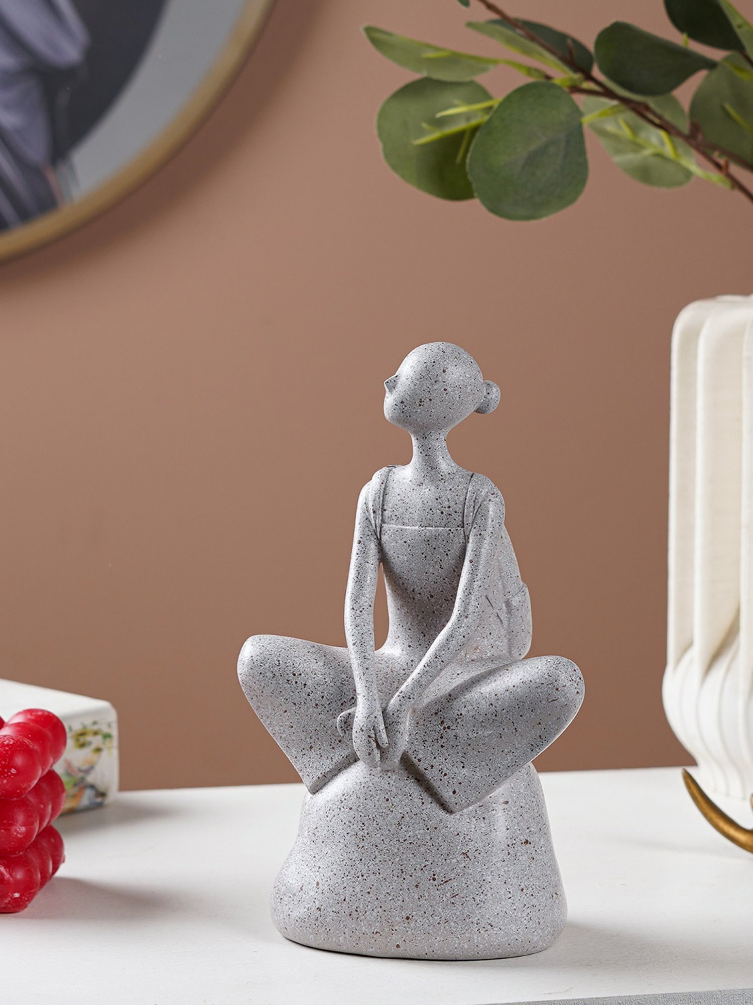 The Artment Decorative Sitting Girl in Stone Abstract Grey Polyresin Showpiece