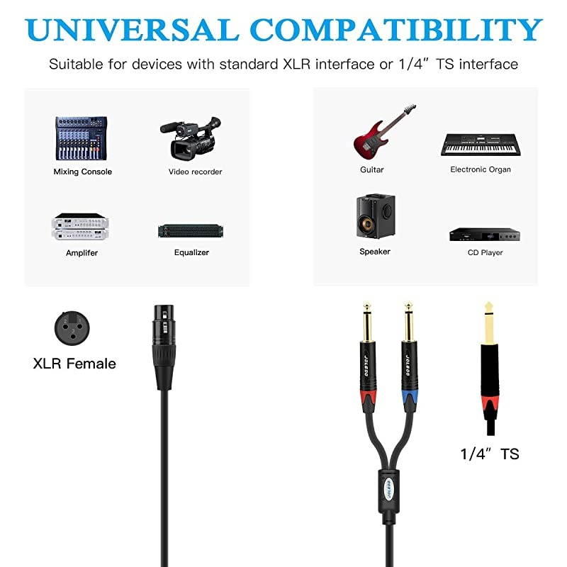 XLR Female to Dual 14 TS Mono Y Splitter Microphone Cable XLR Female to Dual 635mm TS Y Adapter Cord 66 Feet