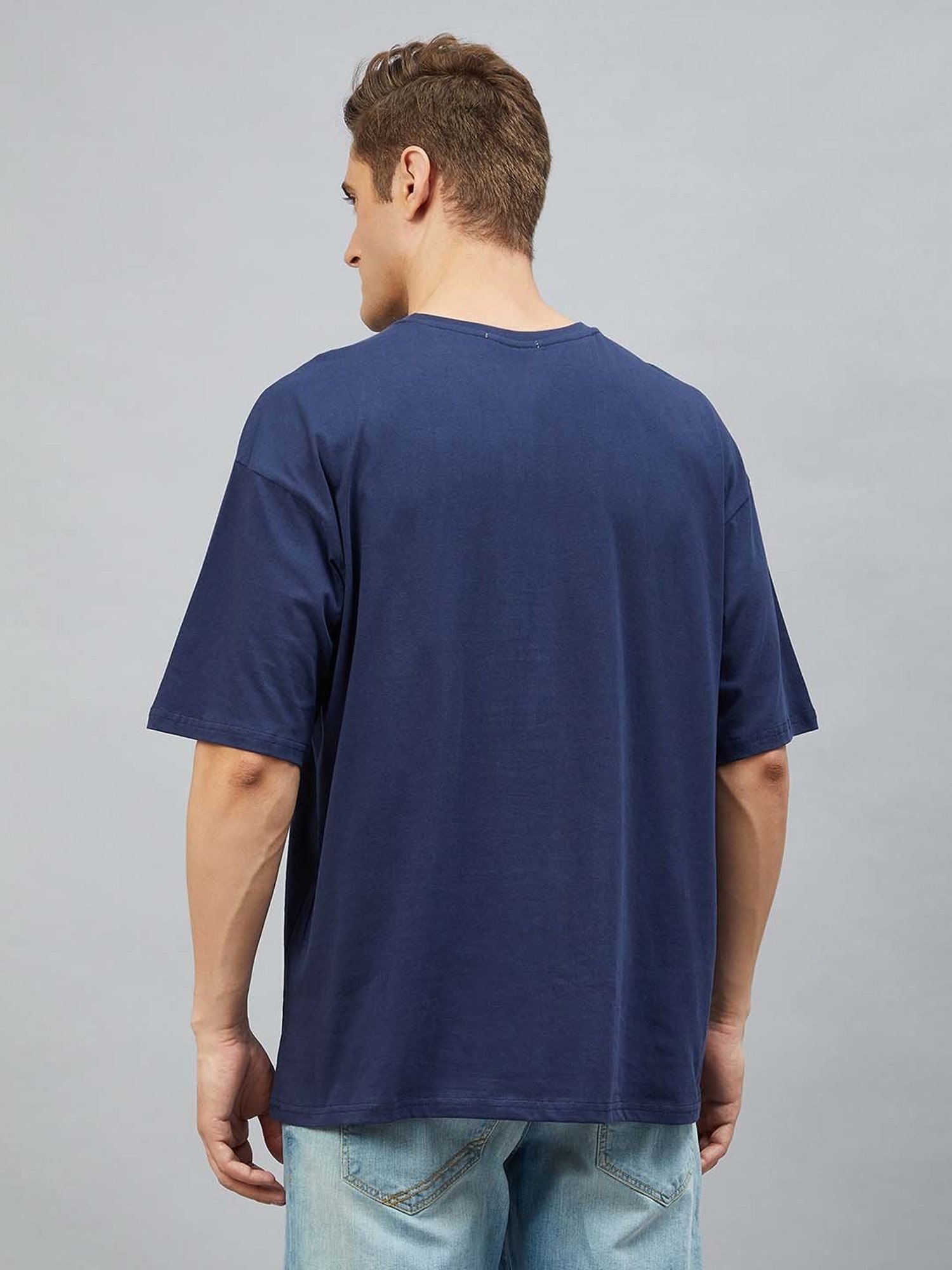 CHIMPAAANZEE Dark Blue Loose Fit Oversized Crew T-Shirt