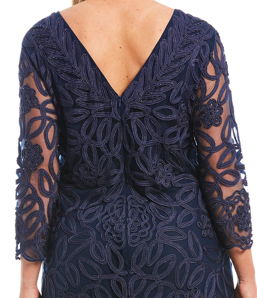 Soulmates Plus Size Boat Neck Soutache 3/4 Sleeve Long Gown