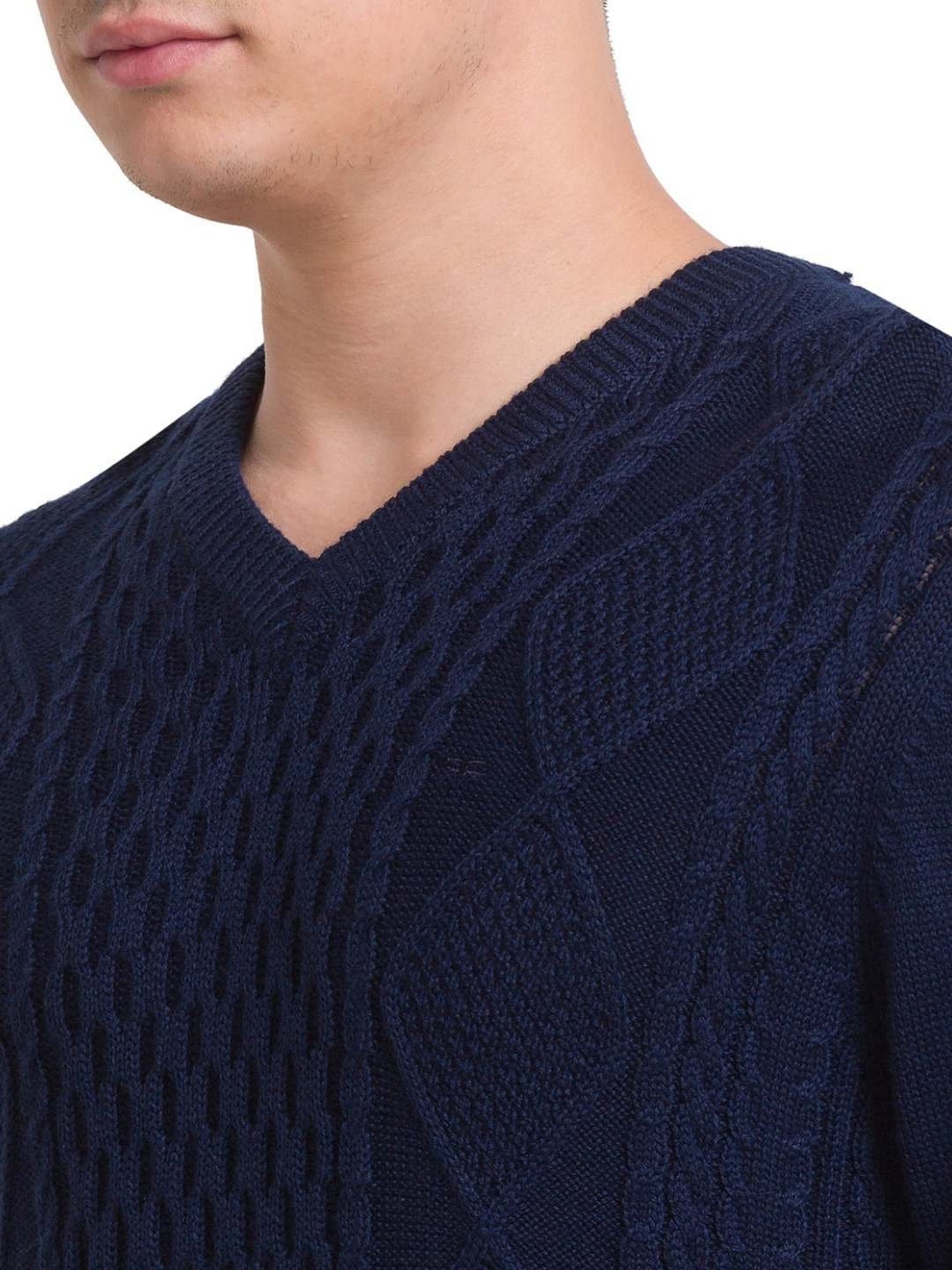 ColorPlus Blue Tailored Fit Self Pattern Sweater