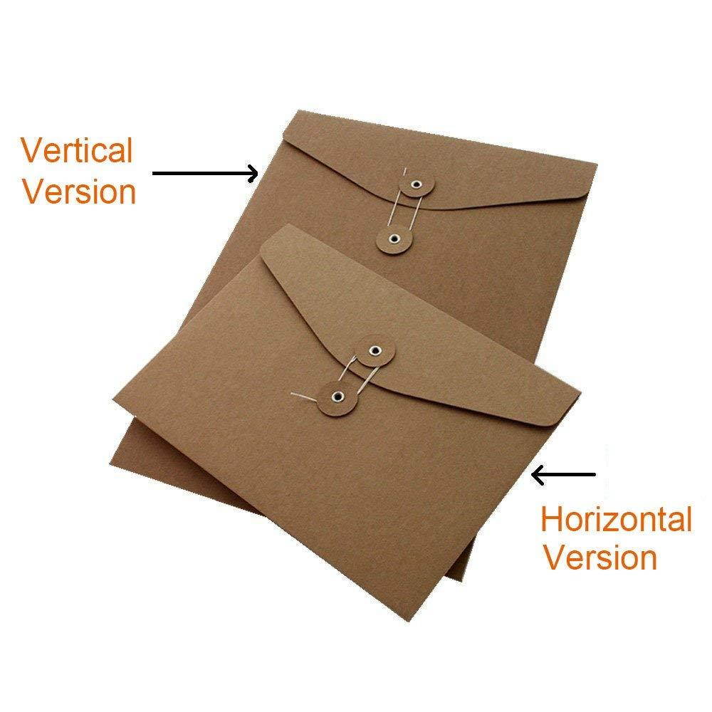 10 Pcs A4 Size Kraft Paper Project Envelope File Folder Bags Document Bills Storage Organizer Bag Case with Expandable Gusset Portfolio Organizer Sleeve Pocket With String Fastener, Office Supplies