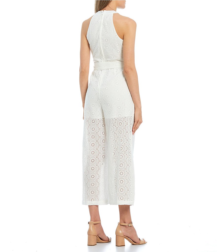 GB Halter Neck Tie-Front Eyelet Jumpsuit