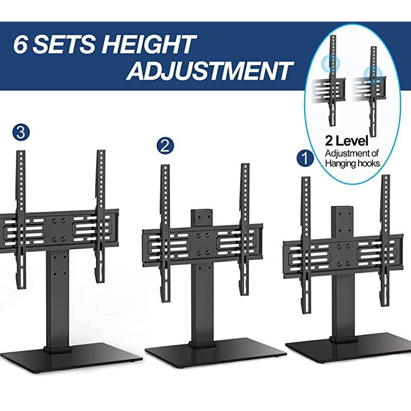 Universal Swivel TV Stand for 27-55 inch LCD LED TVs Height Adjustable TV Stand Base with Tempered Glass Table Top TV Stand in Living Room Holds Up to 88LBS VESA 400x400mm