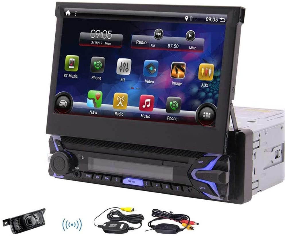 Single Din Android 10.0 Pie Car Stereo 7" HD Capacitive Touchscreen Bluetooth GPS Radio InDash Navigation 1 Din Auto FM AM RDS Receiver Support SWC Mirror Link WiFi CAM-in with Wireless Back-up Camera