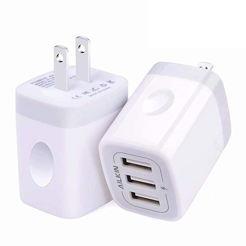 USB Wall Charger2Pack  31A3Port Quick Charging Adapter USB Plug Cube Box Block Base Replacement for Phone X87 Pad Samsung Vivo LG Google Nexus and More USB Charging Phone
