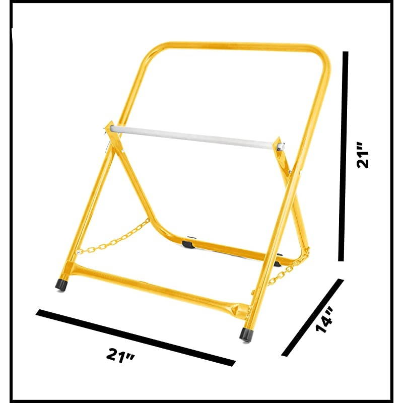 Durable Single Axle Cable Caddy Commercial Industrial Grade Steel Wire Dispenser Compact Design Holds Cable Reels Up to 20quot Diameter and 100 lb Capacity Yellow