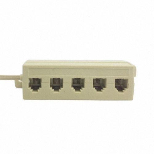 Cablecc 5 Way Outlet 6P4C RJ11 RJ12 Telephone Phone Modular Jack Line Splitter Adapter Beige 1-in-5-out