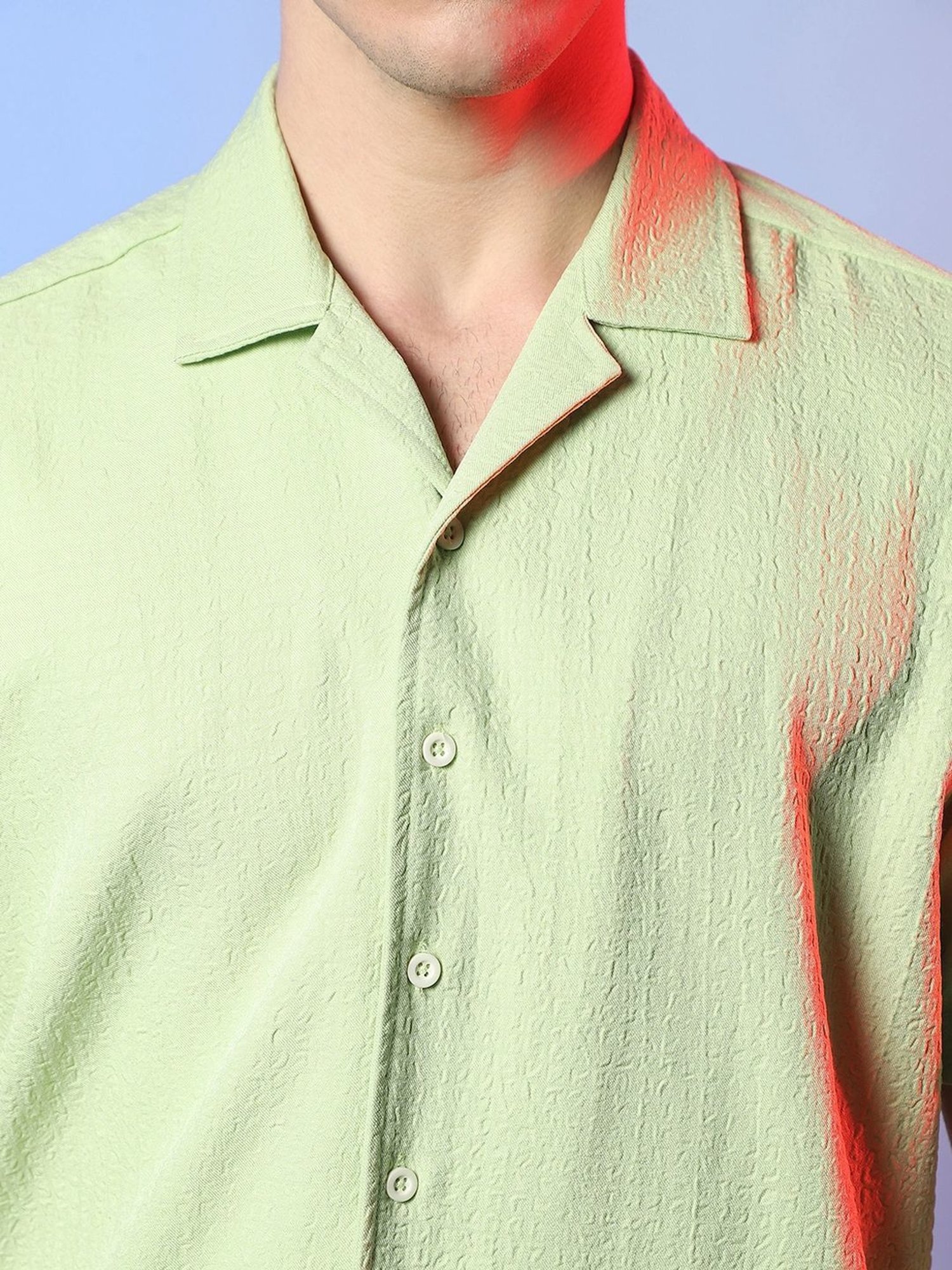 Campus Sutra Green Regular Fit Texture Shirt