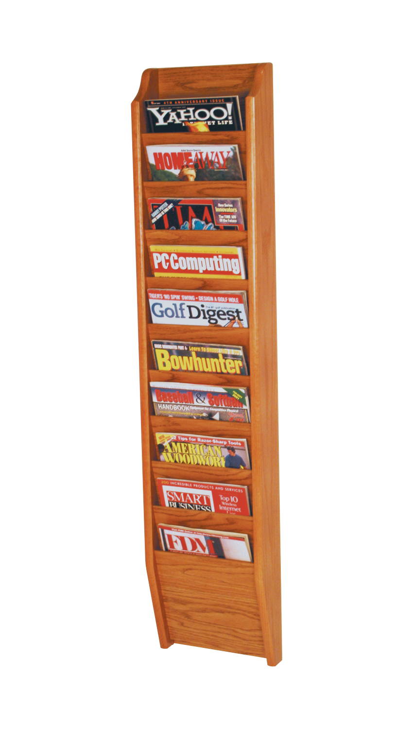 Wooden Mallet Cascade 10 Pocket Magazine Holder Display Rack Medium Oak