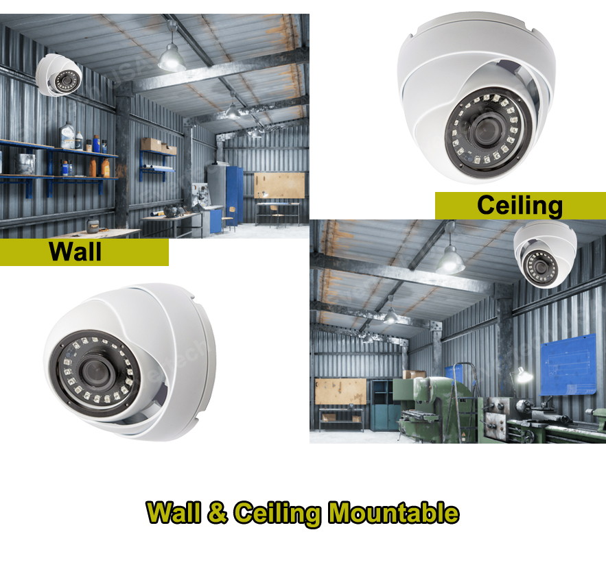 Evertech 1080p Dome Security Cameras 1920x1080 high resolution Weatherproof Indoor/Outdoor, Night Vision up to 50ft, 3.6mm Fixed Lens white metal casing (Pack of 6)