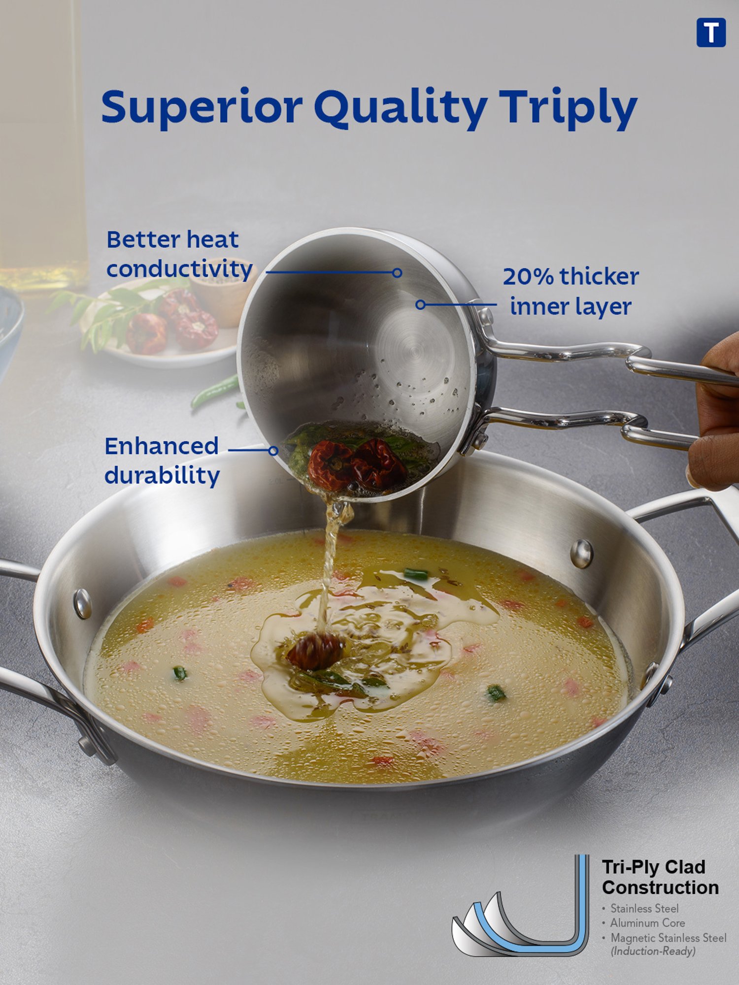 HAZEL Silver Induction Bottom Tope Stainless Steel Patila - 17.7 cm (2500 ml)