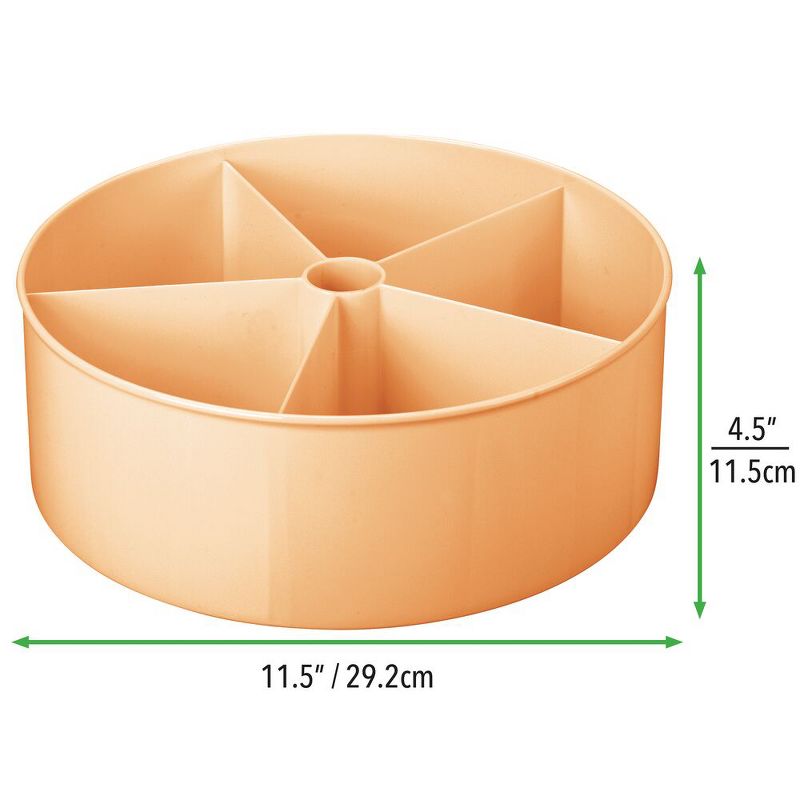 mDesign Divided Lazy Susan Cosmetic Turntable Storage Tray, Round - Peach