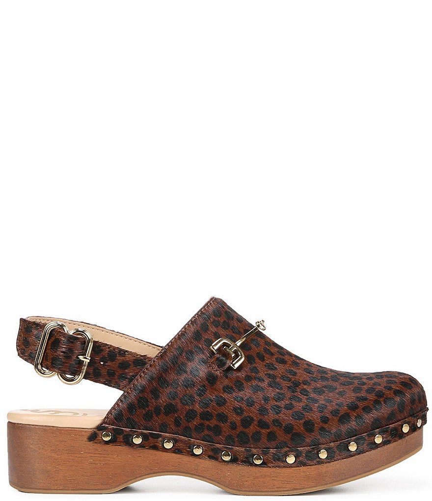 Sam Edelman Hilda Leopard Printed Calf Hair Studded Bit Buckle Clogs