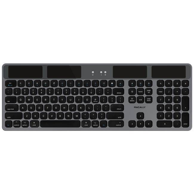 Macally Bluetooth Wireless Solar Keyboard for Mac Mini/Pro, iMac Desktop Computers & Apple MacBook Pro/Air Laptops | Rechargeable Via Any Light Source | Caps Lock/Battery Indicators - Space gray