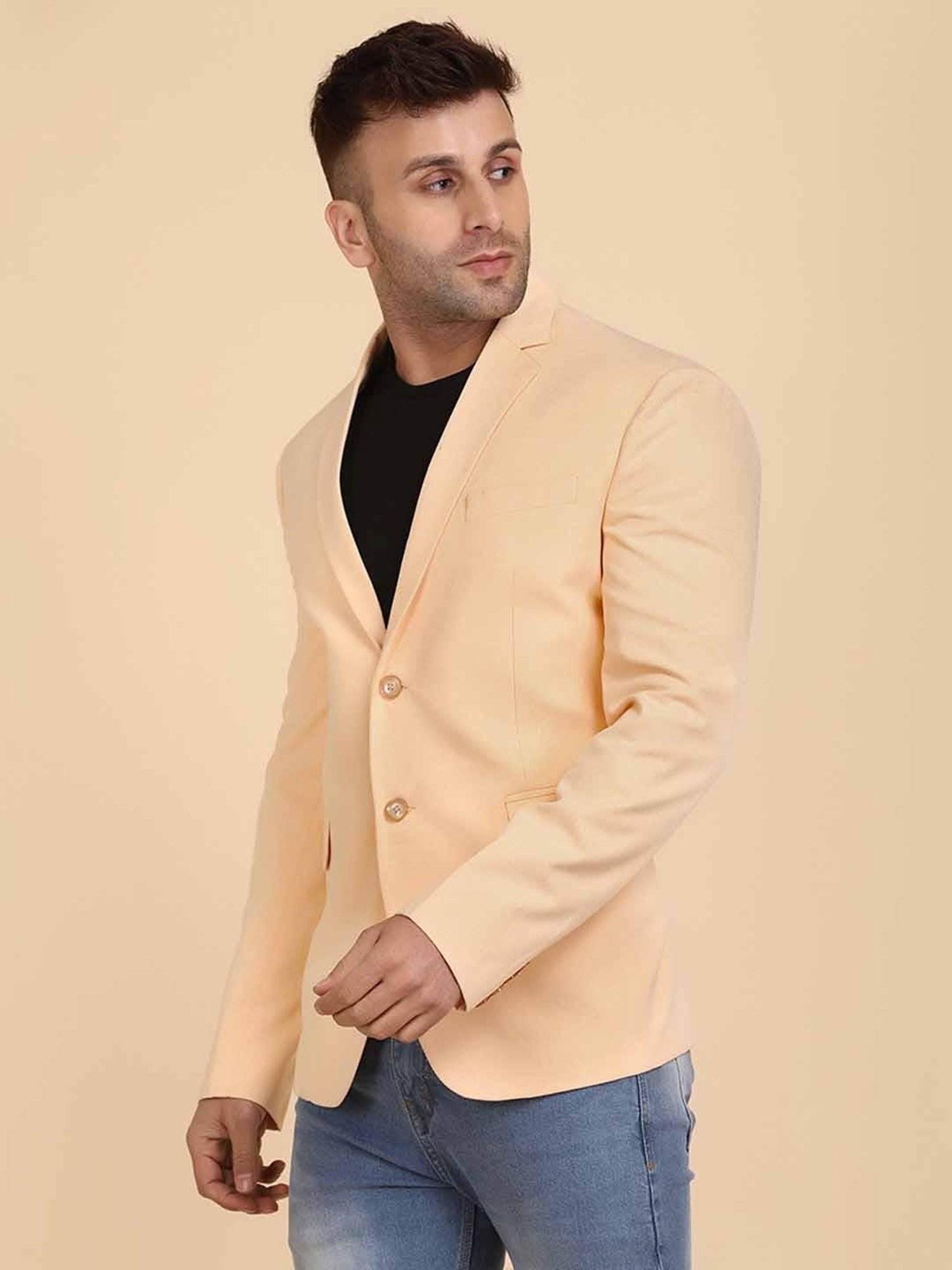 TAHVO Orange Cotton Slim Fit Blazer