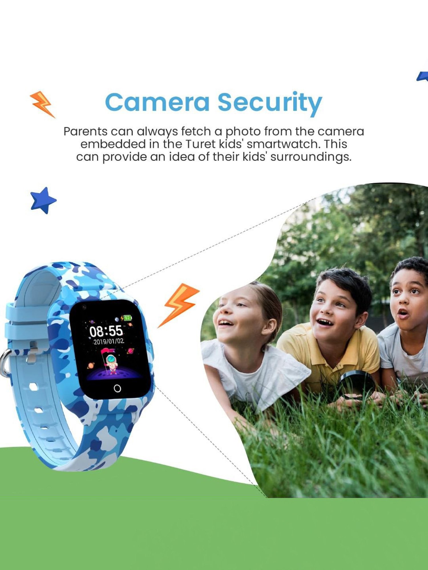 Turet Smartwatch for Kids with Camera, Games, Recorder, Sim Enabled 2-Way Calling (Blue)
