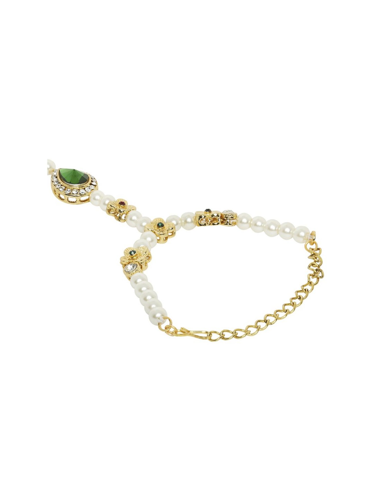 Oomph Red & Green Stones & Kundan Ethnic Statement Hand Harness