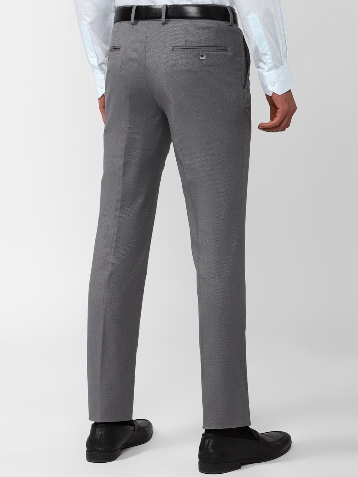 V Dot Mid Grey Skinny Fit Self Pattern Trousers